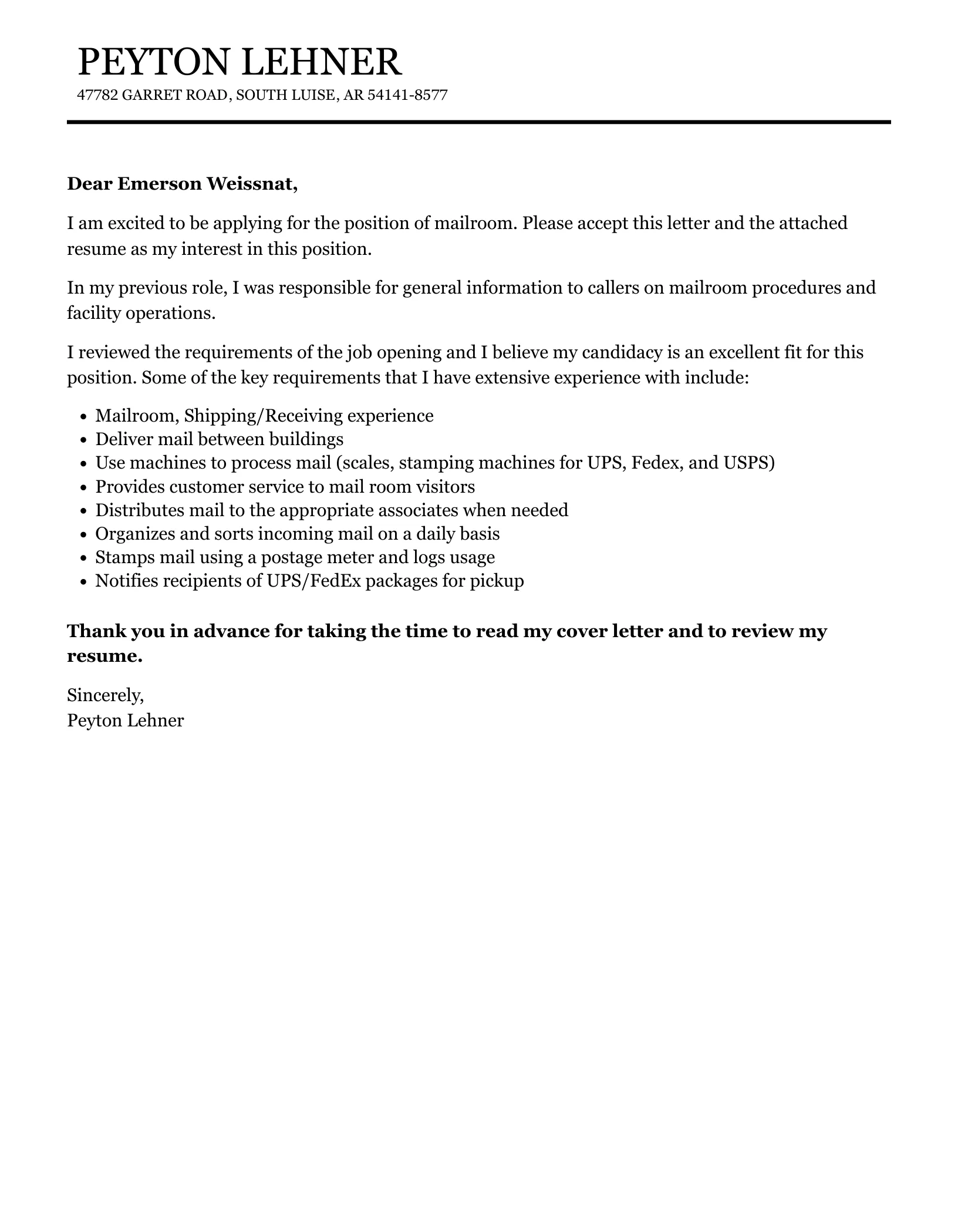 34828 mailroom clerk experience