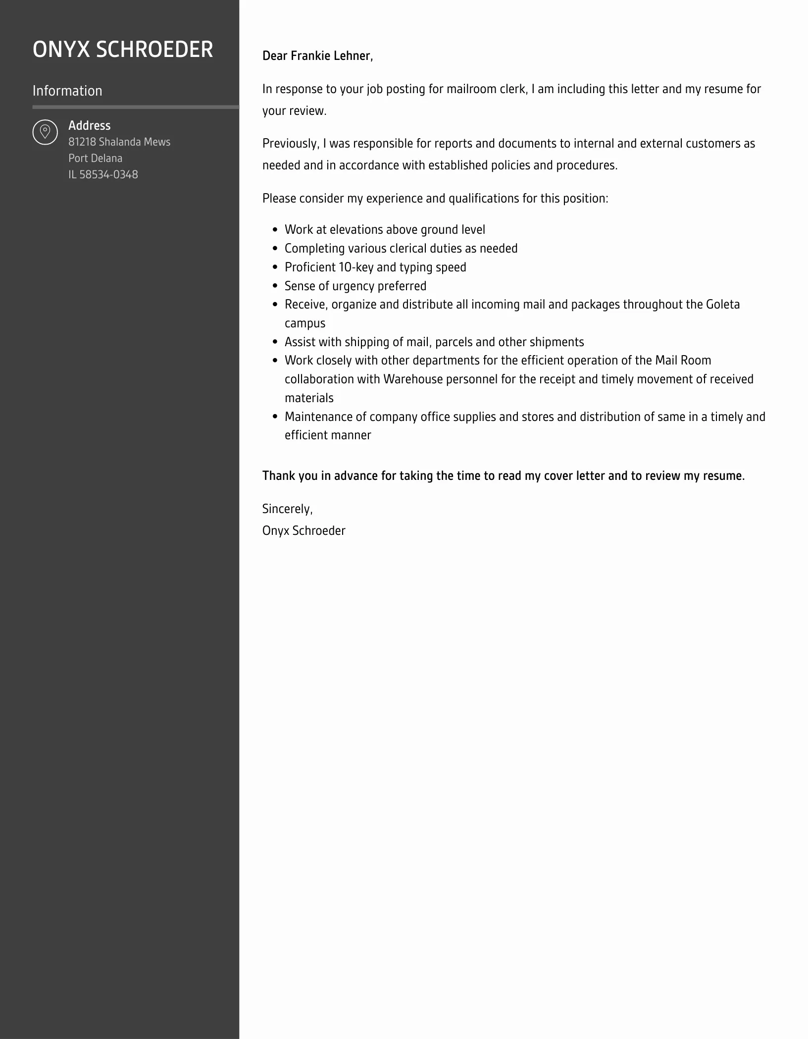 34828 mailroom clerk responsibilities