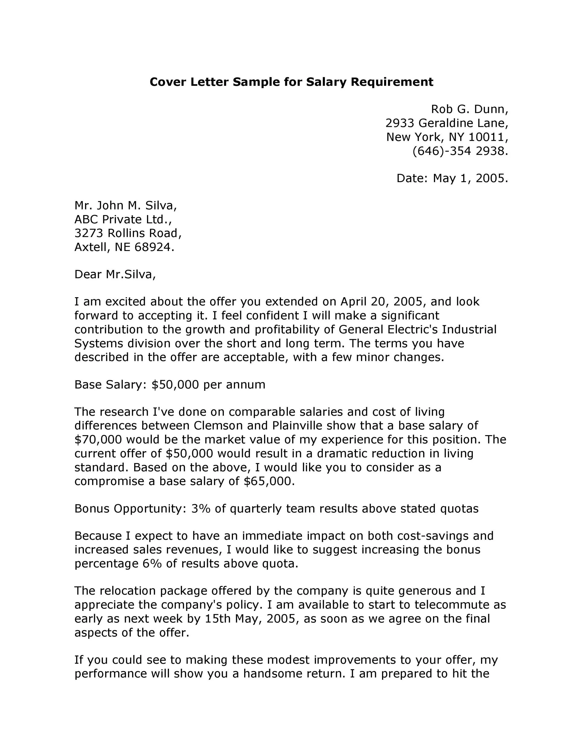 34836 salary expectation cover letter