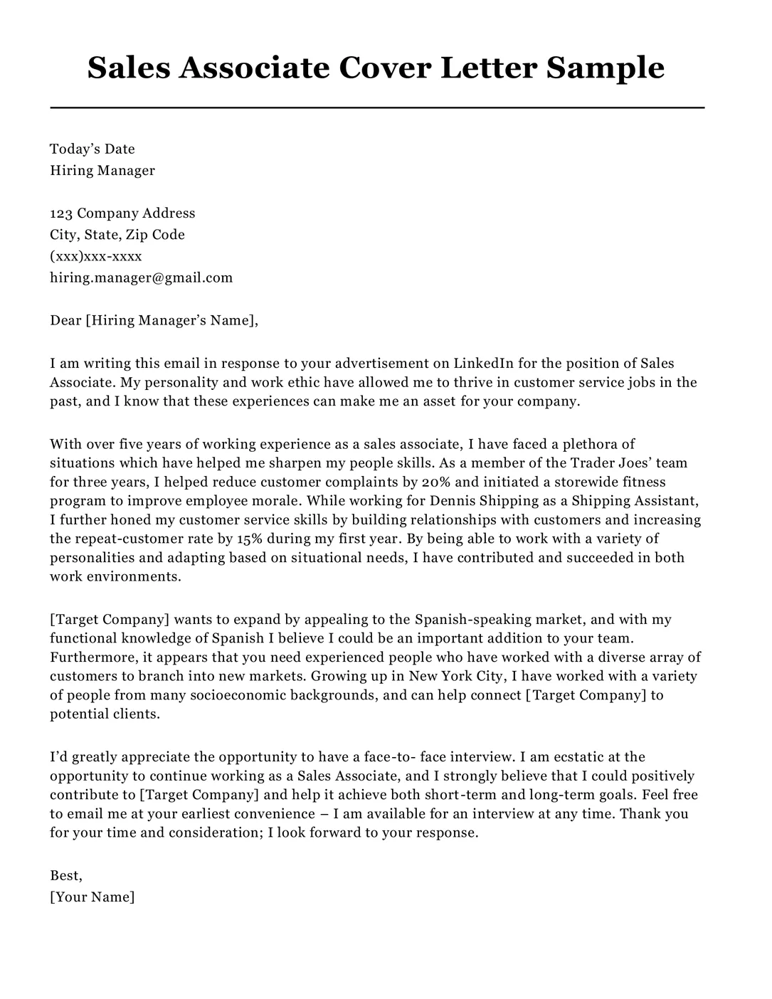 34849 sales associate cover letter