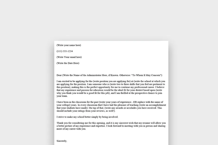 34856 teacher cover letter qualifications