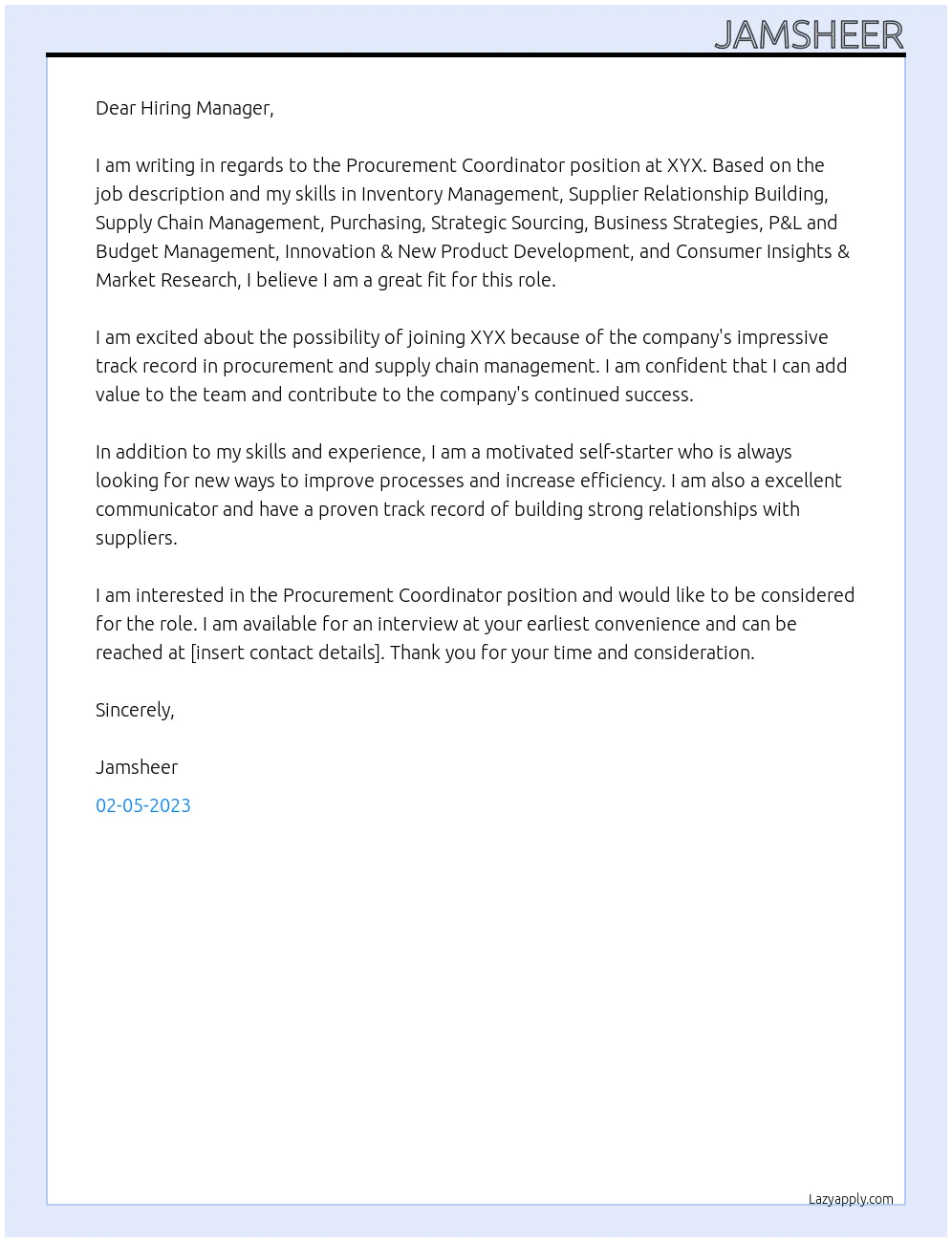 34870 procurement officer cover letter company research