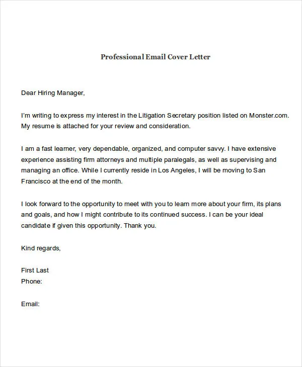 34881 email cover letter attachment
