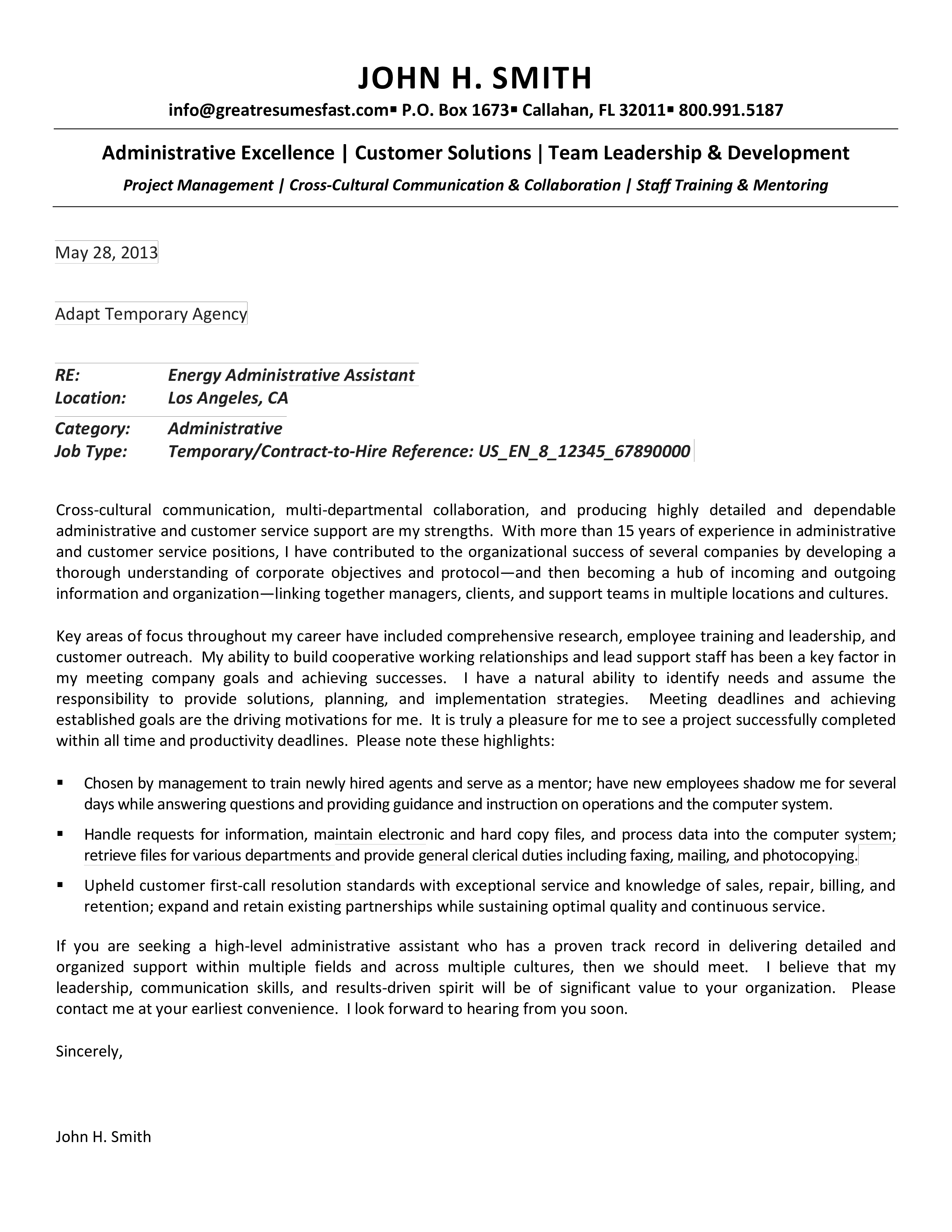 34891 admin assistant cover letter