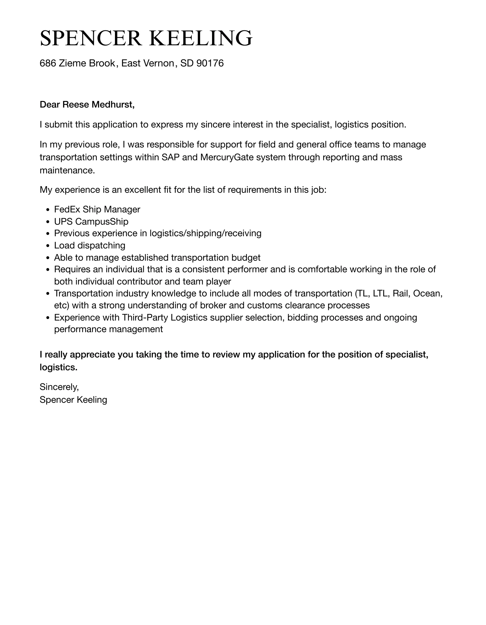 34893 logistics specialist role