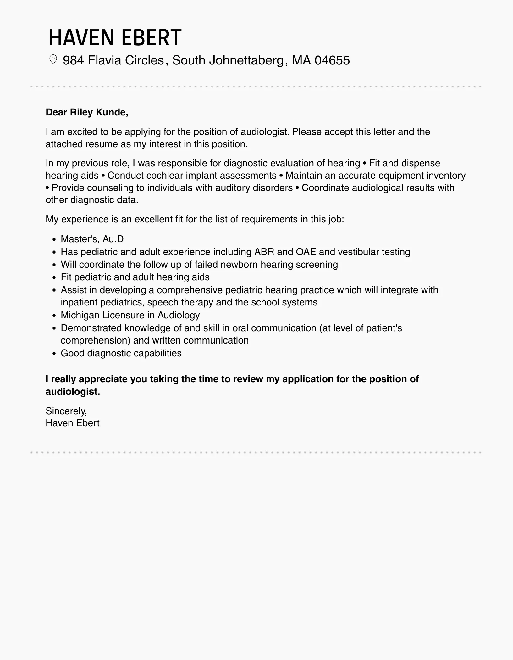 34901 audiologist cover letter achievements