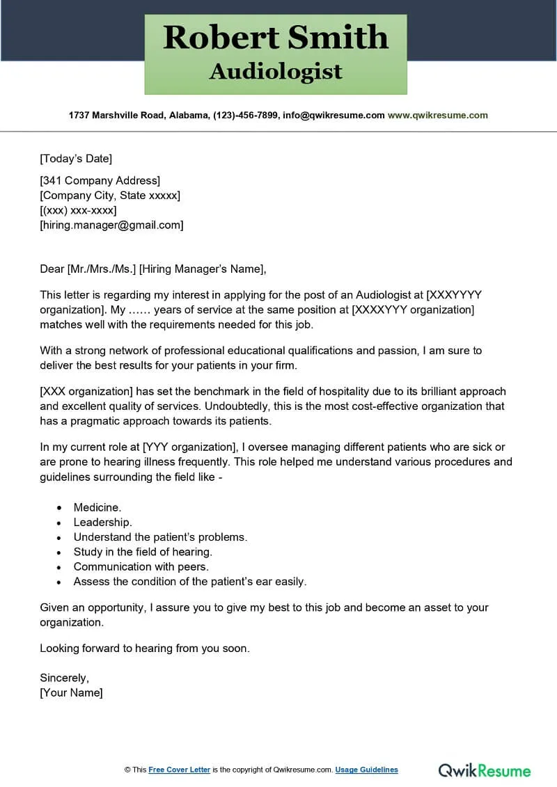 34901 audiologist cover letter formatting