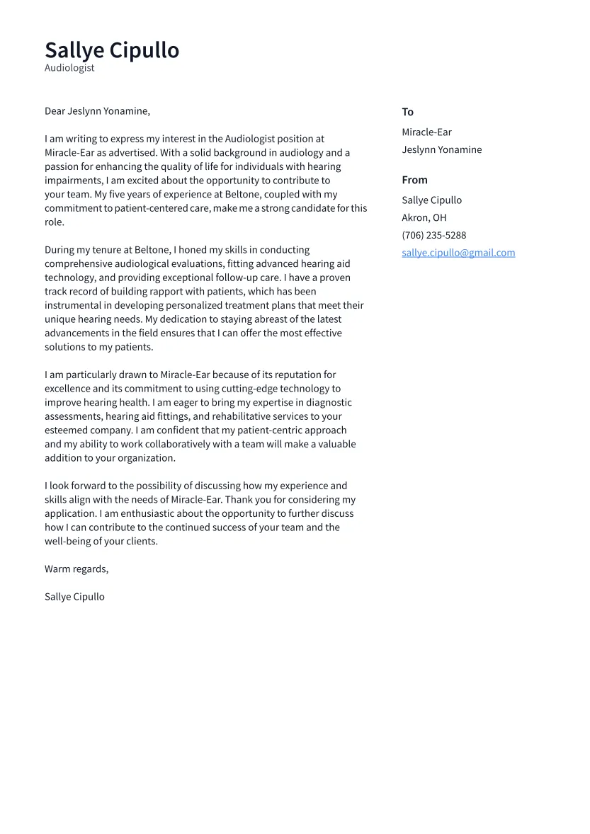 34901 audiologist cover letter header