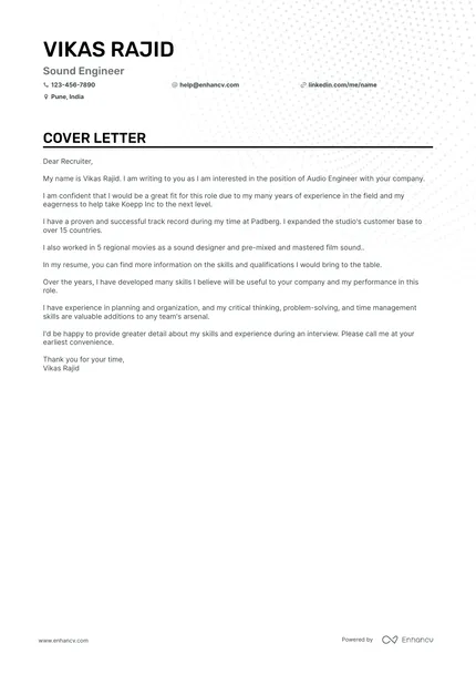 34905 cover letter audio engineer