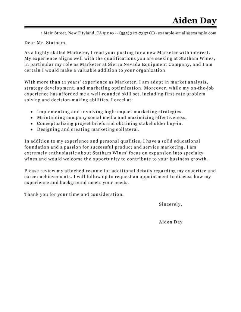 34911 marketing cover letter importance