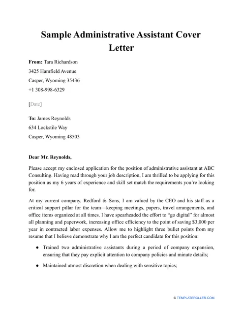 34921 cover letter template administrative assistant 1
