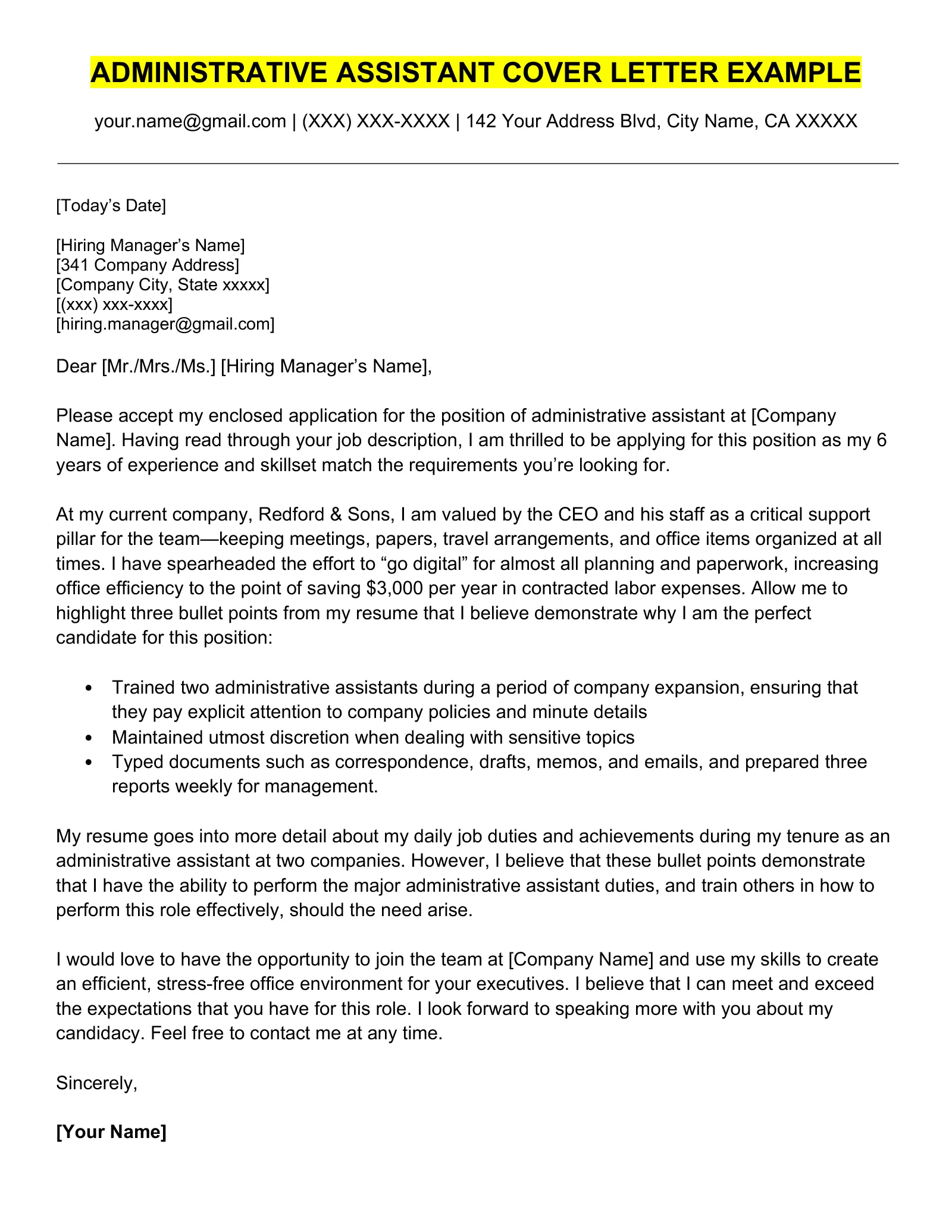 34921 cover letter template administrative assistant 4