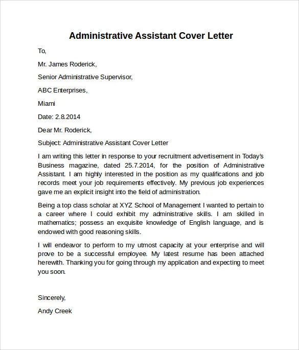34921 cover letter template administrative assistant 5