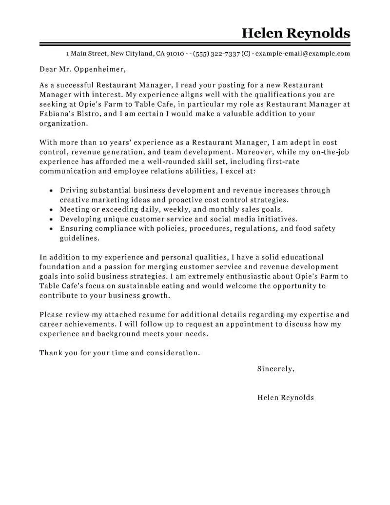 34936 catering manager cover letter call to action