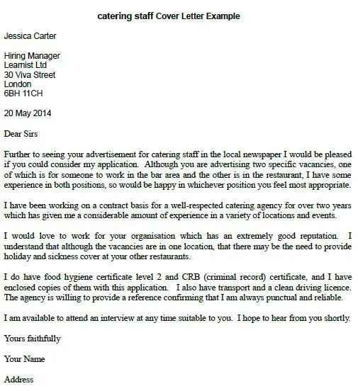 34936 catering manager cover letter skills