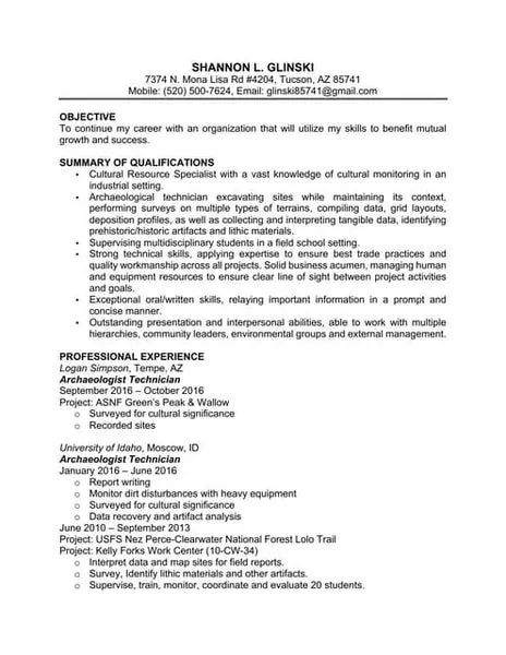 34954 archaeology resume tips