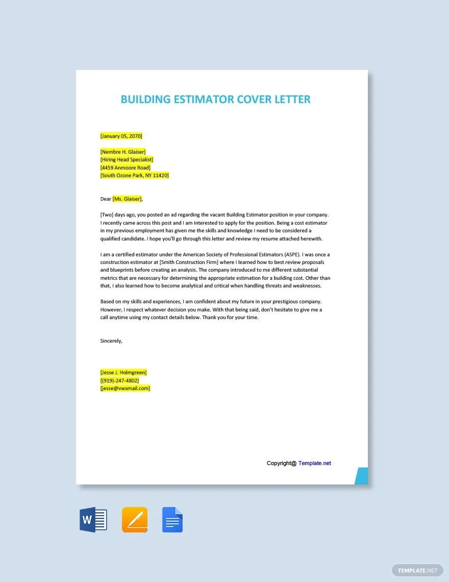 34955 estimate cover letter example