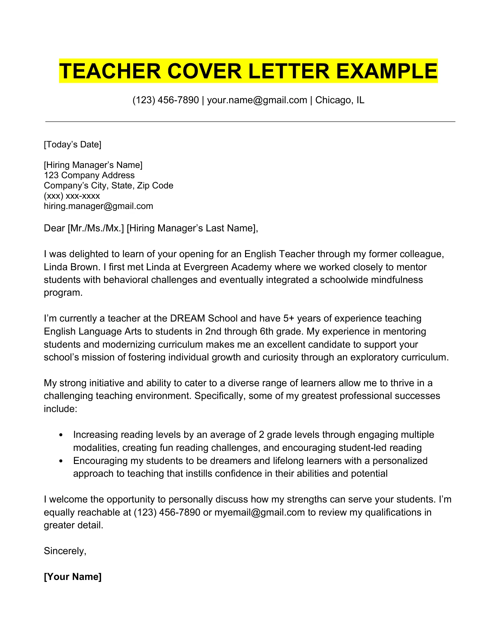 34964 cover letter example teaching