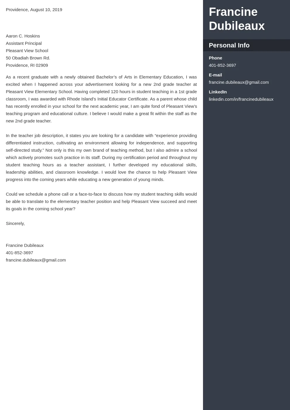 34991 teacher cover letter examples