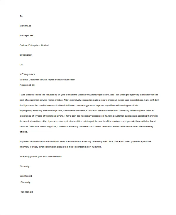 35043 customer service cover letter tips