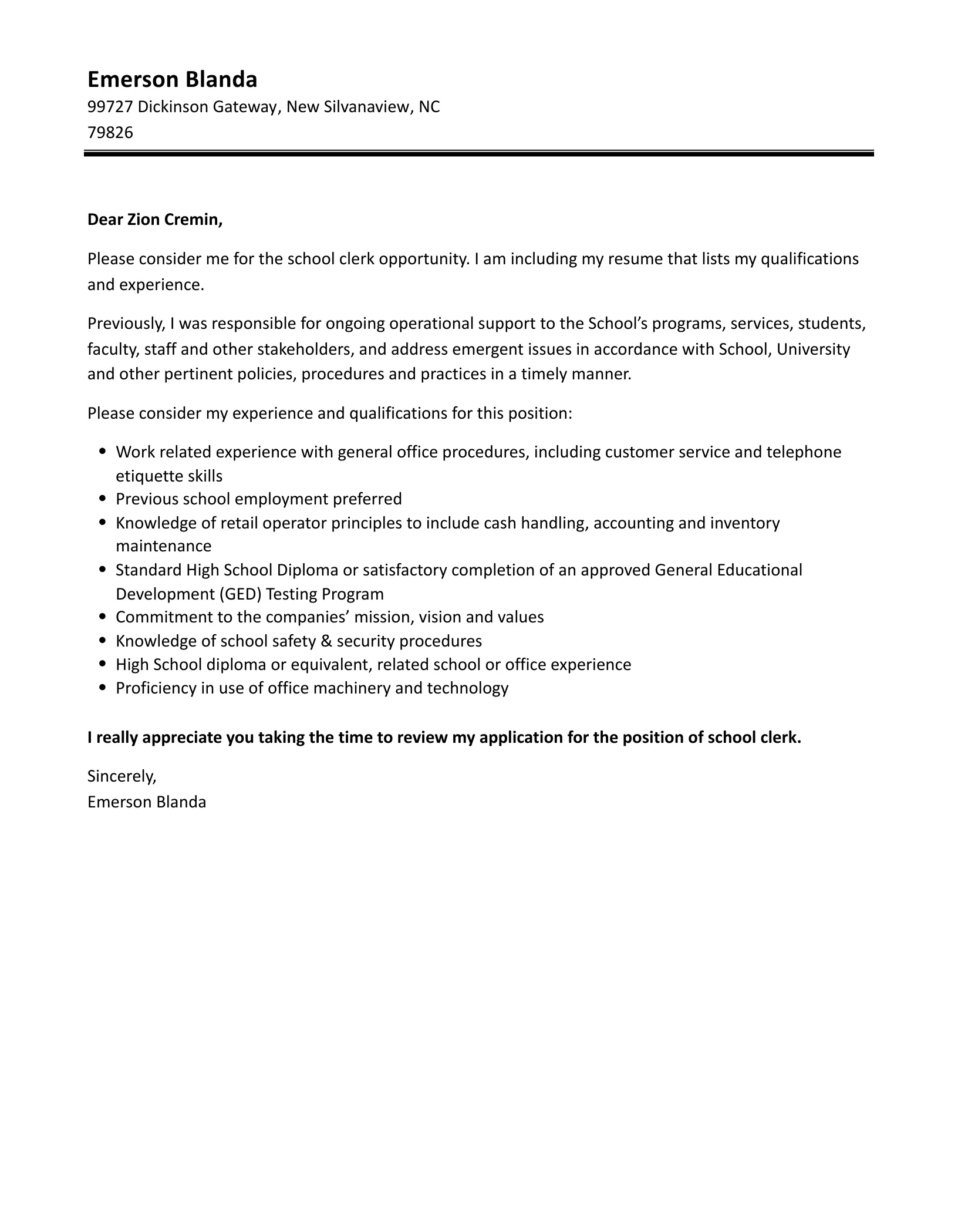 35075 school clerk responsibilities