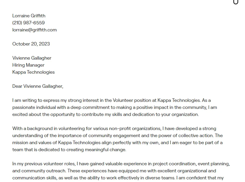 35095 volunteer manager cover letter achievements