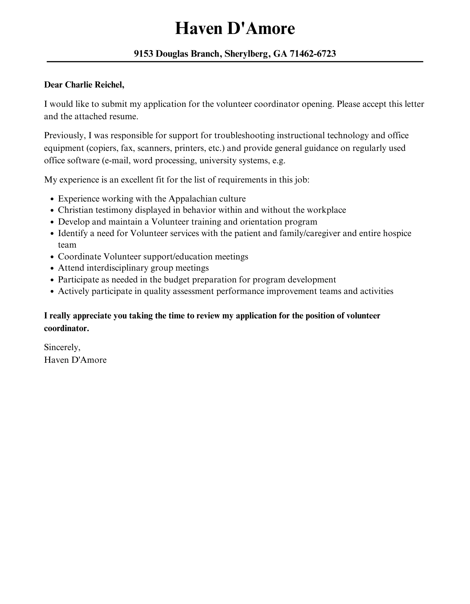35095 volunteer manager cover letter tailor