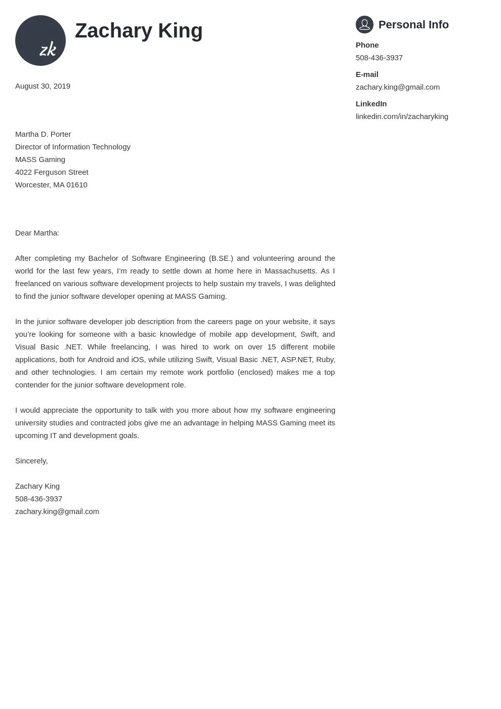 35119 cover letter software engineer components