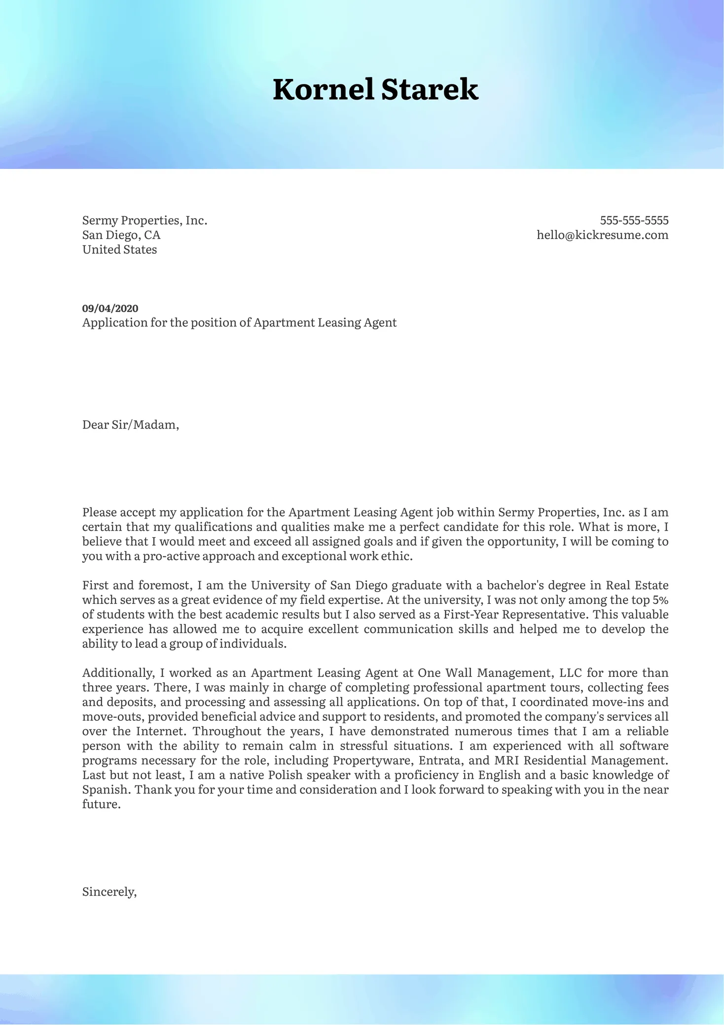 35135 leasing agent cover letter header